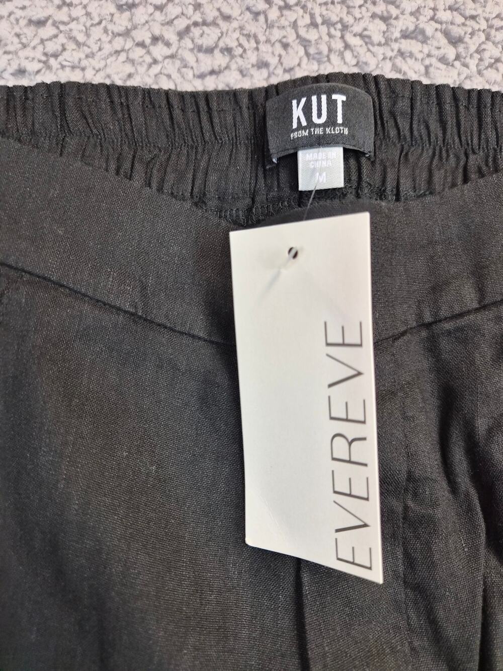 NWT KUT Linen Pants Women's Size M Black Wide Leg High Rise Trouser (1355)